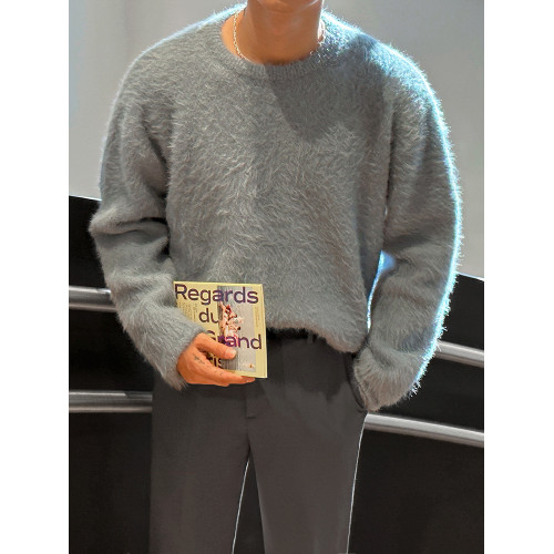 MRCYC水貂絨加厚圓領毛衣男士秋冬季內搭韓系寬鬆潮流保暖針織衫