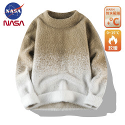 NASA聯名漸變色毛衣男女秋冬季潮流加厚保暖水貂絨針織毛衫情侶款