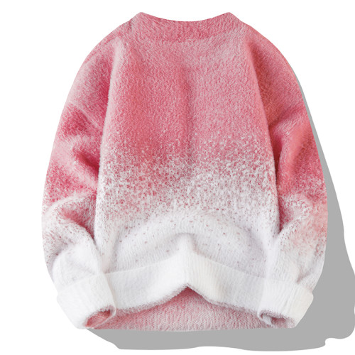 NASA聯名漸變色毛衣男女秋冬季潮流加厚保暖水貂絨針織毛衫情侶款