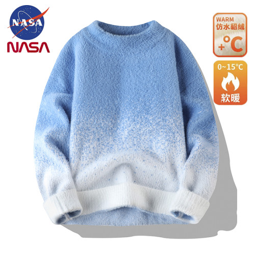 NASA聯名漸變色毛衣男女秋冬季潮流加厚保暖水貂絨針織毛衫情侶款