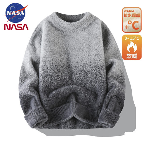 NASA聯名漸變色毛衣男女秋冬季潮流加厚保暖水貂絨針織毛衫情侶款