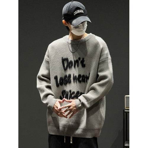 毛衣男秋冬美式嘻哈潮牌字母圓領毛線衣寬松慵懶風潮流百搭針織衫