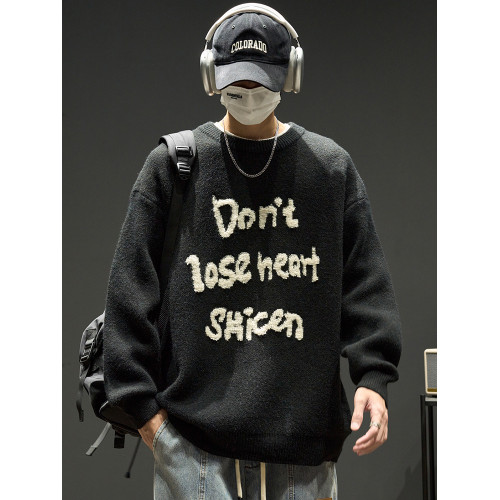 毛衣男秋冬美式嘻哈潮牌字母圓領毛線衣寬松慵懶風潮流百搭針織衫