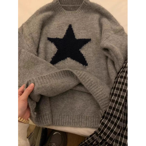 韓系休閒套裝寬松套頭星星毛衣針織衫女秋季格子半身裙慵懶兩件套 韓系休閒套裝寬松套頭星星毛衣針織衫女秋季格子半身裙慵懶兩件套