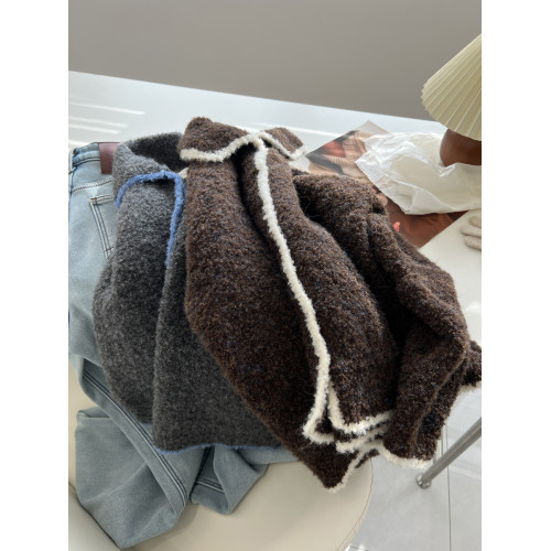 韓版復古鑲邊翻領開衫毛衣女寬松慵懶可愛減齡針織衫外套秋冬新款 韓版復古鑲邊翻領開衫毛衣女寬松慵懶可愛減齡針織衫外套秋冬新款