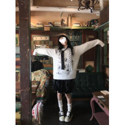 白色仿水貂趣味小狗馬海毛軟糯毛衣女秋冬慵懶風高級奶fufu帶圍脖