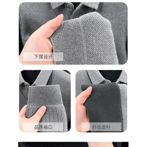 啄木鳥爸爸冬裝毛衣加絨加厚中老年男士假兩件保暖型襯衫領打底衫