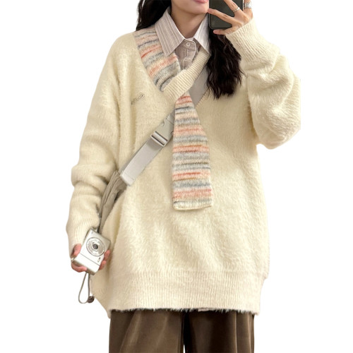 UATONLINE2025秋冬日系休閒圍脖拼接設計感針織衫V領毛衣上衣女潮 UATONLINE2025秋冬日系休閒圍脖拼接設計感針織衫V領毛衣上衣女潮