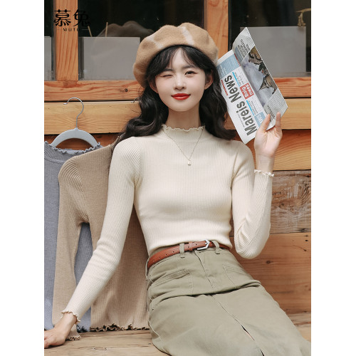 慕兔半高領內搭針織打底衫女2025秋季新款洋氣木耳邊修身長袖上衣 慕兔半高領內搭針織打底衫女2025秋季新款洋氣木耳邊修身長袖上衣