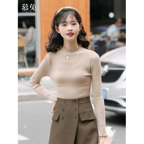 慕兔半高領內搭針織打底衫女2025秋季新款洋氣木耳邊修身長袖上衣 慕兔半高領內搭針織打底衫女2025秋季新款洋氣木耳邊修身長袖上衣