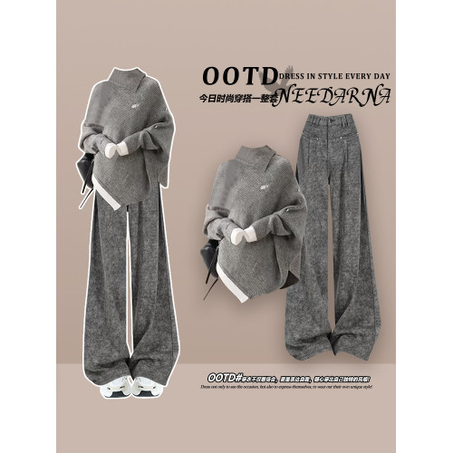 秋冬季穿搭不規則寬松高領鬭篷毛衣外套韓系慵懶風高級感上衣女 秋冬季穿搭不規則寬松高領鬭篷毛衣外套韓系慵懶風高級感上衣女