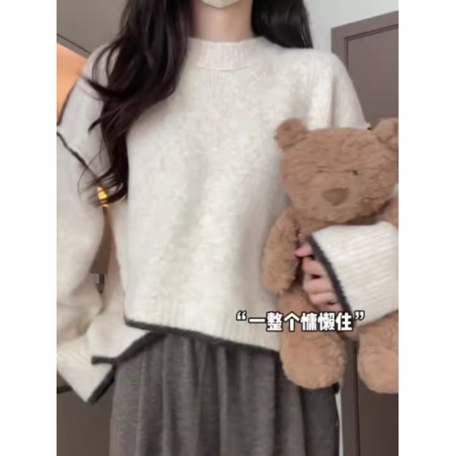 設計感不規則撞色毛衣女新款秋冬寬松慵懶風軟糯高級感套頭針織衫 設計感不規則撞色毛衣女新款秋冬寬松慵懶風軟糯高級感套頭針織衫