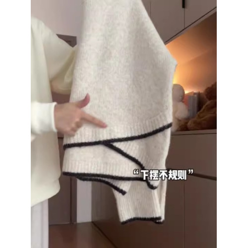 設計感不規則撞色毛衣女新款秋冬寬松慵懶風軟糯高級感套頭針織衫 設計感不規則撞色毛衣女新款秋冬寬松慵懶風軟糯高級感套頭針織衫