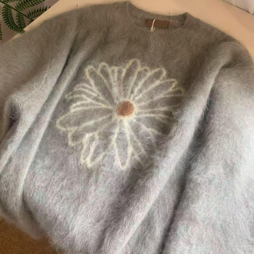 韓系軟糯雛菊提花毛衣女秋冬季新款慵懶風寬松防水貂絨圓領針織衫 韓系軟糯雛菊提花毛衣女秋冬季新款慵懶風寬松防水貂絨圓領針織衫