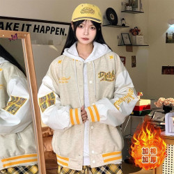 美式復古撞色刺綉棒球服女春季新款國潮寬松oversize百搭外套夾克