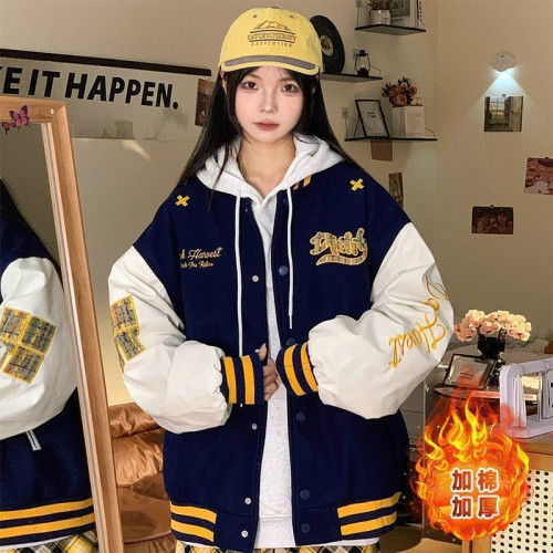美式復古撞色刺綉棒球服女春季新款國潮寬松oversize百搭外套夾克 美式復古撞色刺綉棒球服女春季新款國潮寬松oversize百搭外套夾克