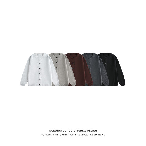 悟空有貨秋冬羊毛混紡針織開衫外套男女寬松重磅百搭純色圓領毛衣