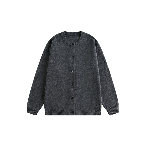 悟空有貨秋冬羊毛混紡針織開衫外套男女寬松重磅百搭純色圓領毛衣