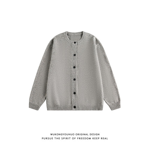 悟空有貨秋冬羊毛混紡針織開衫外套男女寬松重磅百搭純色圓領毛衣