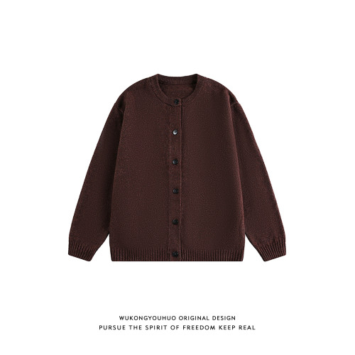 悟空有貨秋冬羊毛混紡針織開衫外套男女寬松重磅百搭純色圓領毛衣