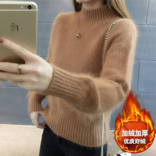 水貂絨新款針織衫女半高領2025年秋冬季加絨寬松套頭打底衫毛衣潮 水貂絨新款針織衫女半高領2025年秋冬季加絨寬松套頭打底衫毛衣潮