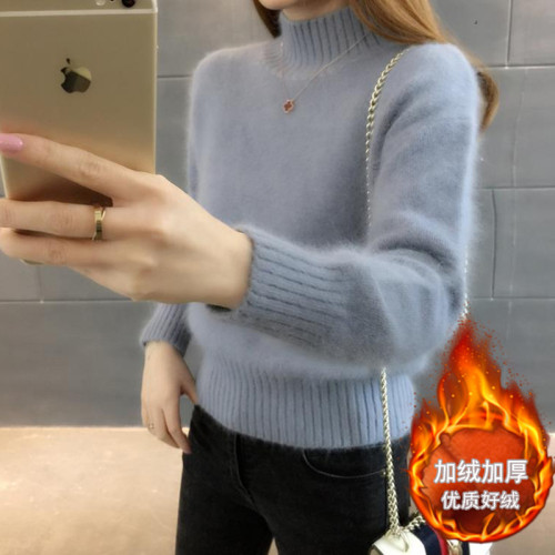 水貂絨新款針織衫女半高領2025年秋冬季加絨寬松套頭打底衫毛衣潮 水貂絨新款針織衫女半高領2025年秋冬季加絨寬松套頭打底衫毛衣潮