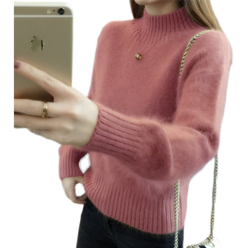 水貂絨新款針織衫女半高領2025年秋冬季加絨寬松套頭打底衫毛衣潮 水貂絨新款針織衫女半高領2025年秋冬季加絨寬松套頭打底衫毛衣潮