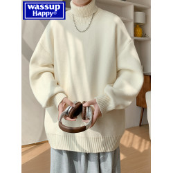 wassup happy高領毛衣男款秋冬季加絨加厚保暖內搭慵懶打底針織衫