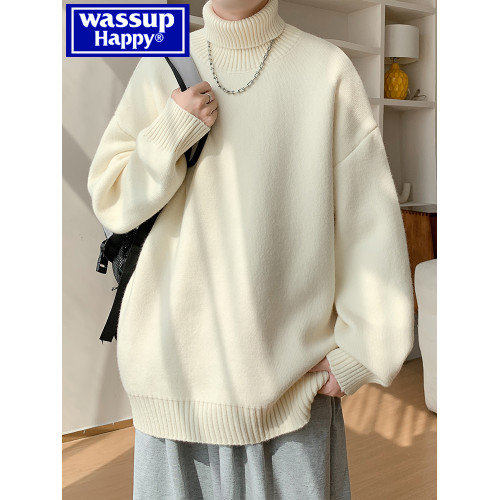 wassup happy高領毛衣男款秋冬季加絨加厚保暖內搭慵懶打底針織衫