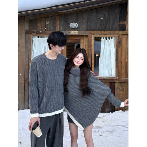 小衆設計感情侶裝毛衣秋冬cleanfit高領不規則氣質鬭篷針織衫外套 小衆設計感情侶裝毛衣秋冬cleanfit高領不規則氣質鬭篷針織衫外套