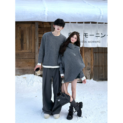 小衆設計感情侶裝毛衣秋冬cleanfit高領不規則氣質鬭篷針織衫外套 小衆設計感情侶裝毛衣秋冬cleanfit高領不規則氣質鬭篷針織衫外套