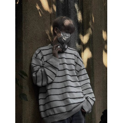 美式小衆設計感黑白條紋寬松套頭毛衣男女春秋休閒百搭針織衫上衣