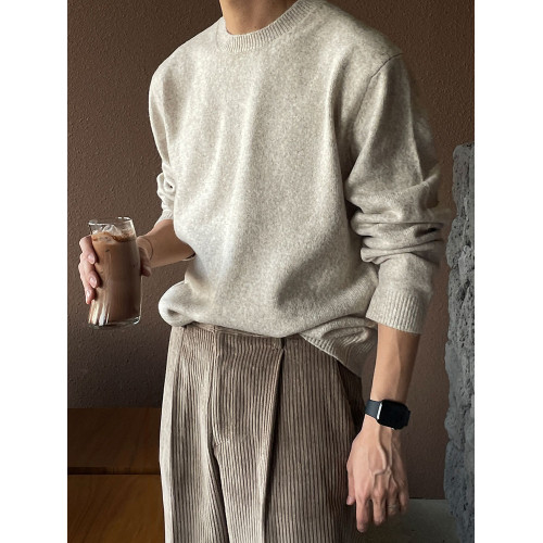 卡其色毛衣男士秋冬內搭圓領針織長袖打底衫復古寬松慵懶加厚上衣 卡其色毛衣男士秋冬內搭圓領針織長袖打底衫復古寬松慵懶加厚上衣