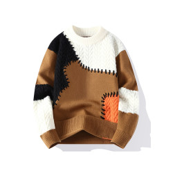 潮牌毛衣男學生線衣寬松圓領針織衫胖男孩帥氣秋冬裝青少年上衣服