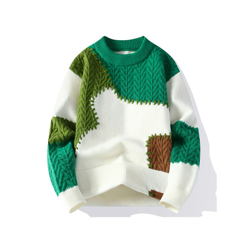 潮牌毛衣男學生線衣寬松圓領針織衫胖男孩帥氣秋冬裝青少年上衣服 潮牌毛衣男學生線衣寬松圓領針織衫胖男孩帥氣秋冬裝青少年上衣服