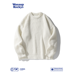 WASSUP ROCKY復古純色百搭圓領毛衣打底衫男秋冬季保暖針織衫外套