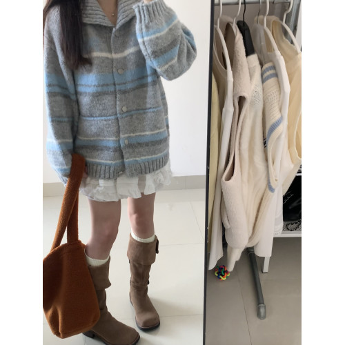 秋冬費爾島毛衫加厚氛圍感外穿高齡毛衣短外套長袖女韓系針織開衫