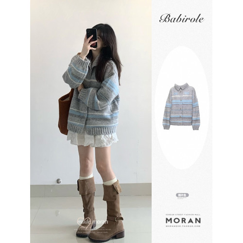 秋冬費爾島毛衫加厚氛圍感外穿高齡毛衣短外套長袖女韓系針織開衫