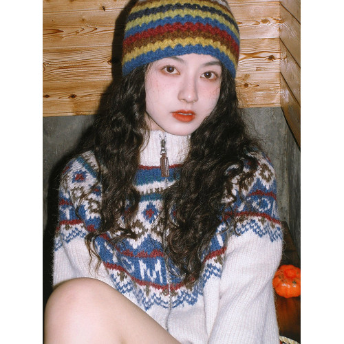 費爾島學院風提花高領毛衣外套女秋冬溫柔奶fufu寬松外搭針織開衫 費爾島學院風提花高領毛衣外套女秋冬溫柔奶fufu寬松外搭針織開衫