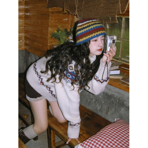 費爾島學院風提花高領毛衣外套女秋冬溫柔奶fufu寬松外搭針織開衫 費爾島學院風提花高領毛衣外套女秋冬溫柔奶fufu寬松外搭針織開衫