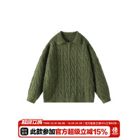 悟空有貨復古麻花半拉鍊POLO領針織衫男秋季寬松情侶休閒百搭毛衣