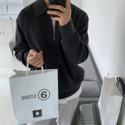 毛衣男士2025秋冬潮牌寬松外套韓版學院風休閒翻領套頭上衣針織衫