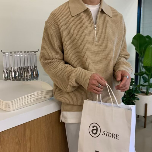 毛衣男士2025秋冬潮牌寬松外套韓版學院風休閒翻領套頭上衣針織衫 毛衣男士2025秋冬潮牌寬松外套韓版學院風休閒翻領套頭上衣針織衫