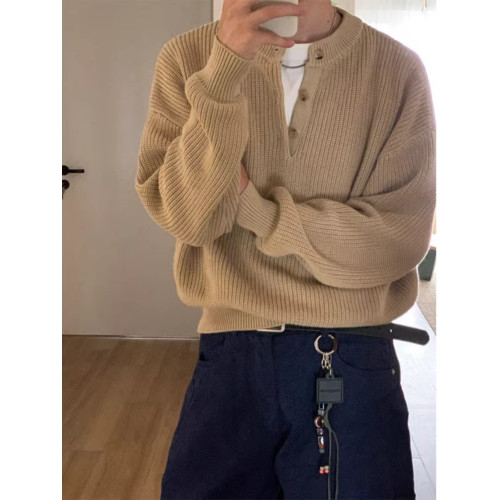 老錢風亨利領毛衣男冬季cleanfit高級感復古POLO針織衫慵懶打底衫 老錢風亨利領毛衣男冬季cleanfit高級感復古POLO針織衫慵懶打底衫