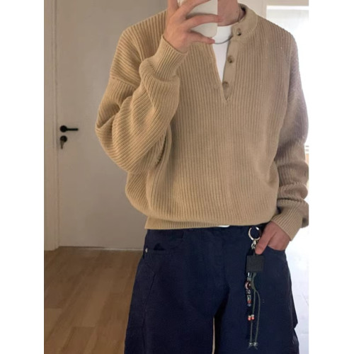 老錢風亨利領毛衣男冬季cleanfit高級感復古POLO針織衫慵懶打底衫 老錢風亨利領毛衣男冬季cleanfit高級感復古POLO針織衫慵懶打底衫