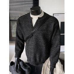 cleanfit白灰色假兩件毛衣男秋季美式設計感高級感痞帥套頭針織衫