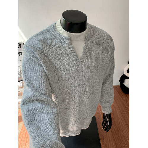 cleanfit白灰色假兩件毛衣男秋季美式設計感高級感痞帥套頭針織衫 cleanfit白灰色假兩件毛衣男秋季美式設計感高級感痞帥套頭針織衫