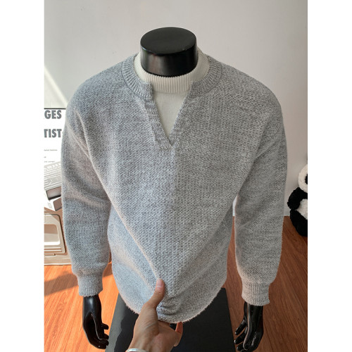 cleanfit白灰色假兩件毛衣男秋季美式設計感高級感痞帥套頭針織衫 cleanfit白灰色假兩件毛衣男秋季美式設計感高級感痞帥套頭針織衫