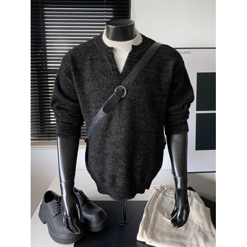 cleanfit白灰色假兩件毛衣男秋季美式設計感高級感痞帥套頭針織衫 cleanfit白灰色假兩件毛衣男秋季美式設計感高級感痞帥套頭針織衫