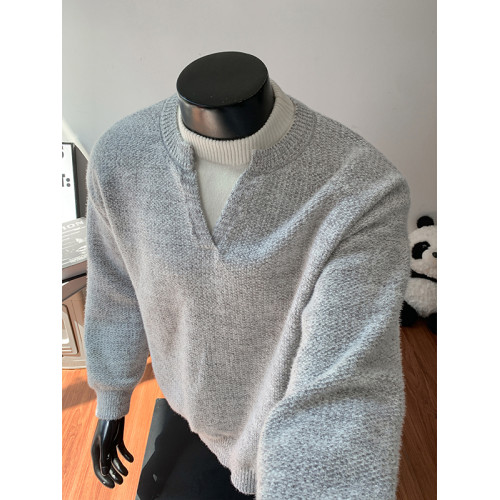 cleanfit白灰色假兩件毛衣男秋季美式設計感高級感痞帥套頭針織衫 cleanfit白灰色假兩件毛衣男秋季美式設計感高級感痞帥套頭針織衫